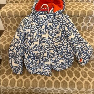 Mini Boden Blue and White Patterned Jacket with Red Lining